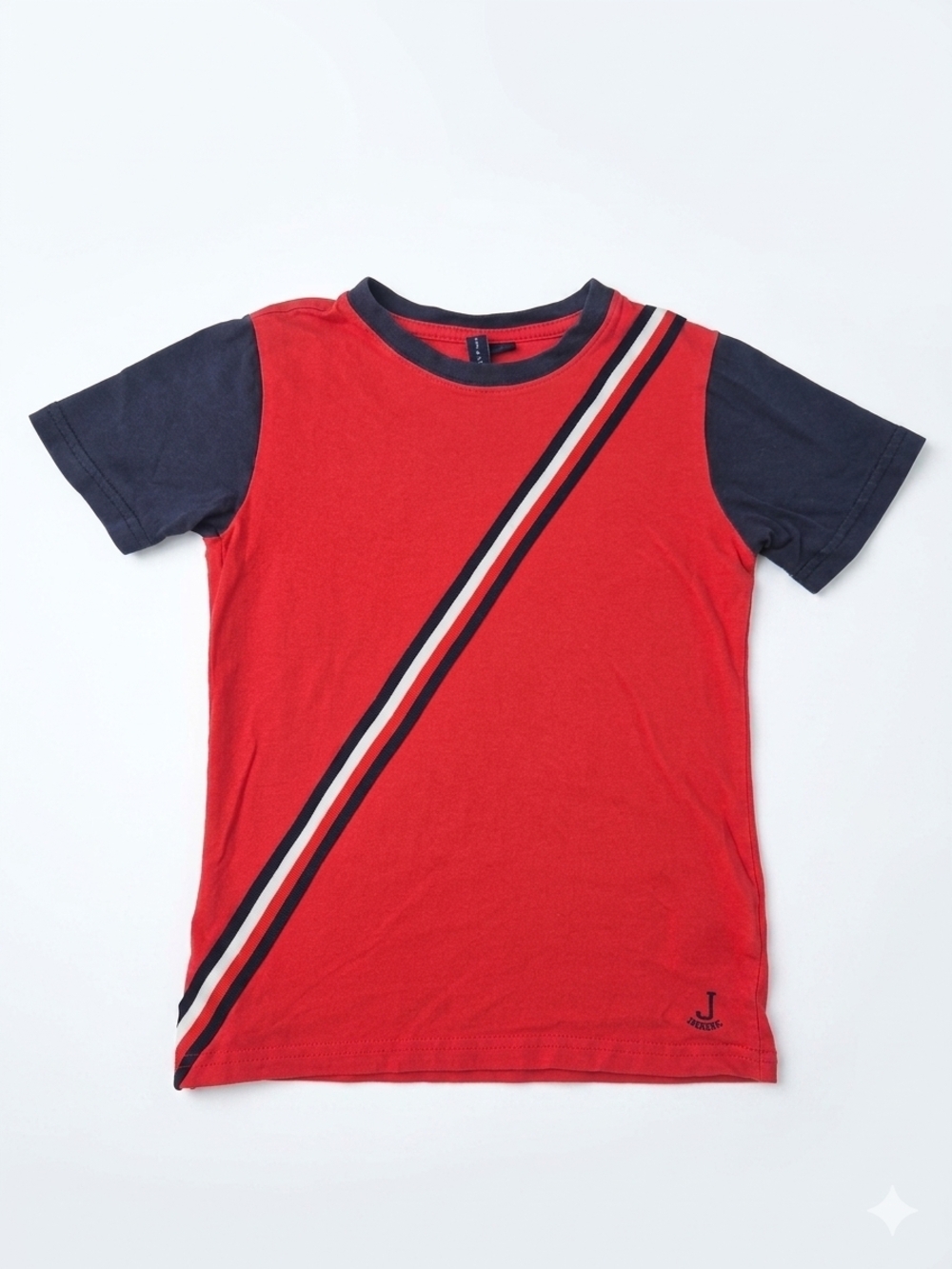Janie and Jack Boys Red Navy Diagonal Stripe J Sport Graphic T-Shirt Size 6